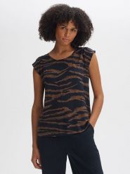 OPUS Bluzka w kolorze jasnobrązowo-granatowym rozmiar: 40. Brązowe bluzki Opus, bez wzorów, z wiskozy, bez kołnierzyka, bez ramiączek. Za 100.99 zł.