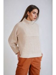 Monki Sweter w kolorze beżowym rozmiar: XXS. Brązowe swetry Monki, xxs, bez wzorów, ze splotem, bez ramiączek. Za 57.06 zł.