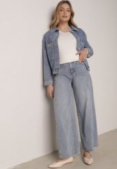 Niebieskie Szerokie Jeansy z Bawełną i Wiskozą Zdobione Przeszyciami Harida. Niebieskie jeansy Born2be, l, z aplikacjami, z podwyższonym stanem. Za 99.99 zł.