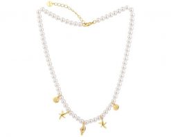 Naszyjnik z mosiądzu pozłacany z cyrkoniami i perłami - muszle, rozgwiazda. Naszyjniki Artelioni, z cyrkonią, pozłacane. Za 199.00 zł.