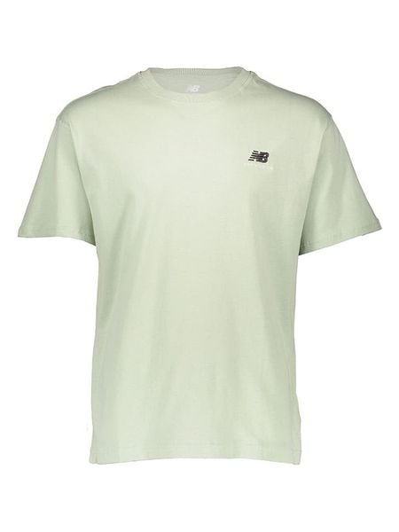 New Balance Koszulka "Uni-ssentials" w kolorze zielonym rozmiar: L-XL. Zielone bluzki New Balance, l, bez wzorów, z bawełny, bez kołnierzyka, bez ramiączek. Za 69.75 zł.