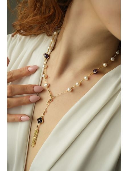 Pierres delicates Pozłacany naszyjnik z ametystami - dł. 50 cm rozmiar: onesize. Białe naszyjniki Pierres delicates, z ametystem, pozłacane. Za 109.26 zł.