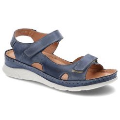Niebieskie Sandały Kampa Wygodne Skórzane Buty Na Lato. Niebieskie sandały KAMPA, z aplikacjami, z denimu, klasyczne, bez obcasa, na obcasie, bez zapięcia. Za 175.00 zł.