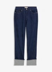 Dżinsy o luźnym kroju high waist, straigt. Niebieskie jeansy bonprix, bez wzorów, z podwyższonym stanem. Za 109.99 zł.