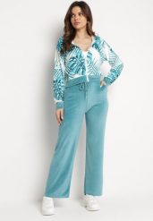 Miętowy Welurowy Komplet Dresowy Bluza z Florystycznym Printem i Szerokie Spodnie Taniussa. Zielone bluzy Born2be, m, bez wzorów, z dresówki, bez kaptura. Za 59.99 zł.