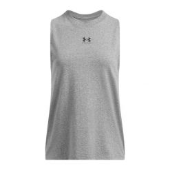 Tank top treningowy damski Under Armour Rival Muscle Tank. Szare topy Under Armour, m, bez wzorów, bez kołnierzyka, bez ramiączek. Za 129.99 zł.