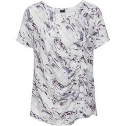 Bluzka z falbanką, oversized bonprix biały. Białe bluzki bonprix, bez wzorów, bez kołnierzyka, bez ramiączek. Za 74.99 zł.
