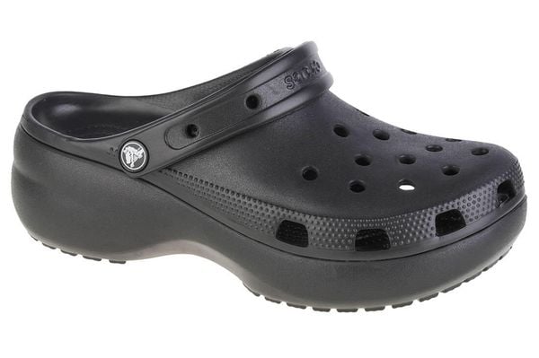 Sandały CROCS CLASSIC PLATFORM CLOG W Czarny. Czarne sandały Crocs, bez wzorów, z gumy, bez obcasa, bez zapięcia. Za 278.99 zł.