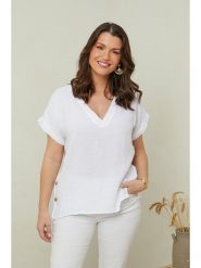 Curvy Lady Lniana koszulka w kolorze białym rozmiar: 48/50. Białe bluzki Curvy Lady, bez wzorów, ze lnu, klasyczne, bez kołnierzyka, bez ramiączek. Za 109.78 zł.