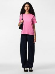 Pieces Koszulka "Pcria" w kolorze różowym rozmiar: M. Różowe bluzki Pieces, m, bez wzorów, z bawełny, bez kołnierzyka, bez ramiączek. Za 61.46 zł.