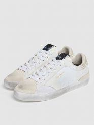 Pepe Jeans FOOTWEAR Skórzane sneakersy w kolorze białym rozmiar: 39. Białe trampki Pepe Jeans FOOTWEAR, bez wzorów, z jeansu, za kostkę, bez zapięcia. Za 144.58 zł.