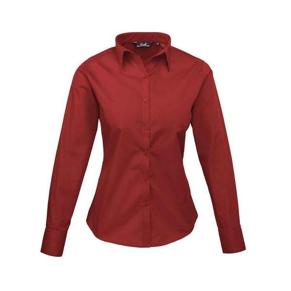 Bluzka Damska Z Długim Rękawem Z Popeliny. Brązowe bluzki PREMIER, xl, bez wzorów, casualowe, bez kołnierzyka, bez ramiączek. Za 105.99 zł.