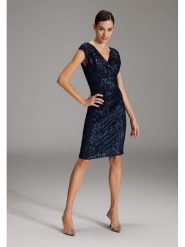 SWING Sukienka w kolorze granatowym rozmiar: 44. Niebieskie sukienki Swing, bez wzorów, bez kołnierzyka, bez ramiączek, midi. Za 267.29 zł.