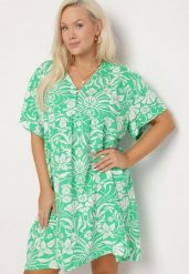 Zielona Pudełkowa Sukienka z Wiskozy w Kwiaty z Guzikami Liramiree. Zielone sukienki Born2be, na co dzień, l, bez wzorów, z wiskozy, eleganckie, bez kołnierzyka, bez ramiączek, mini, proste. Za 69.99 zł.