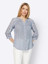 Heine Bluzka w kolorze błękitnym rozmiar: 44. Niebieskie bluzki Heine, bez wzorów, z bawełny, bez kołnierzyka, bez ramiączek. Za 113.10 zł.