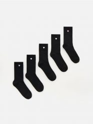 Długie skarpetki z haftem 5 pack - czarny. Czarne skarpety Reserved, bez wzorów. Za 59.99 zł.
