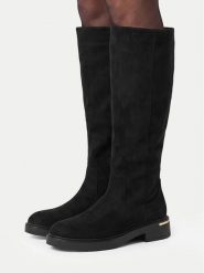 Nine West Kozaki CEO-LB205652-7B Czarny. Czarne kozaki Nine West, z materiału, bez obcasa, na płaskiej podeszwie, bez zapięcia. Za 299.99 zł.