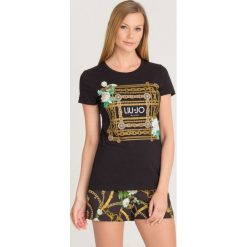 T-SHIRT LIU JO. Czarne t-shirty Liu Jo, l, z aplikacjami, z bawełny, bez kołnierzyka, bez ramiączek. Za 221.40 zł.