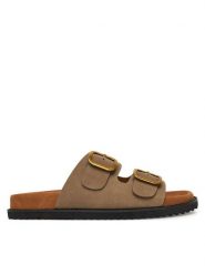 DeeZee Klapki J362023 Brązowy. Brązowe klapki DeeZee, bez wzorów, z materiału, bez obcasa. Za 139.99 zł.