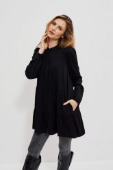 Koszula z falbaną czarna. Czarne koszule MOODO, m, bez wzorów, z wiskozy, bez kołnierzyka, bez ramiączek. W wyprzedaży za 38.99 zł.