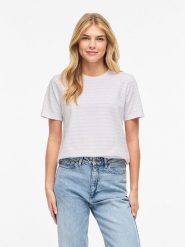 Vila Koszulka "Vinora" w kolorze biało-jasnoróżowym rozmiar: M. Białe bluzki Vila, m, bez wzorów, z bawełny, bez kołnierzyka, bez ramiączek. Za 88.23 zł.