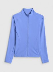 4F Bluza treningowa slim bez kaptura damska - niebieska XL. Niebieskie bluzy 4f, xl, bez wzorów, bez kaptura. Za 179.99 zł.