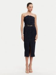 Fracomina Sukienka jeansowa FR25SD4010D46093 Granatowy Slim Fit. Niebieskie sukienki Fracomina, xs, bez wzorów, z bawełny, bez kołnierzyka, bez ramiączek. Za 699.99 zł.