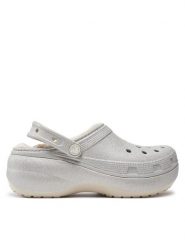 Crocs Klapki Classic Platform Glitter Lined Clog W 210413 Srebrny. Szare klapki Crocs, bez wzorów, z tworzywa sztucznego, bez obcasa. Za 199.99 zł.