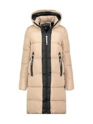 Geographical Norway Płaszcz zimowy "Bluma" w kolorze beżowym rozmiar: XL. Brązowe płaszcze Geographical Norway, na zimę, xl, bez wzorów, z puchu, bez kaptura. Za 409.45 zł.