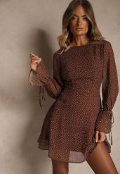 Brązowa Sukienka Vices Ozdobiona Transparentnymi Rękawami i Kropkami Celziva. Brązowe sukienki Renee, na co dzień, l, bez wzorów, z koronki, eleganckie, bez kołnierzyka, bez ramiączek, mini, dopasowane. Za 109.99 zł.