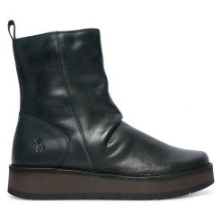Botki Fly London. Zielone botki Fly London, bez wzorów, bez obcasa, na płaskiej podeszwie, bez zapięcia. Za 709.99 zł.