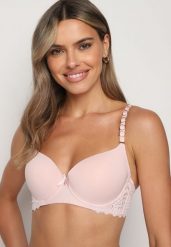 Różowy Biustonosz Typu Full Cup z Koronką i Usztywnionymi Miseczkami Luetta. Czerwone biustonosze Born2be, bez wzorów, z koronki. W wyprzedaży za 33.99 zł.