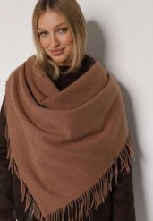 Jasnobrązowy Trójkątny Szalik z Wiskozy i Bawełny z Frędzlami Vetirala. Brązowe szaliki Born2be, bez wzorów, z bawełny, biznesowe. Za 44.99 zł.