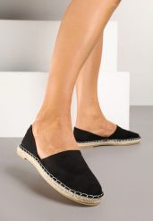 Czarne Espadryle z Plecionką i Wyciętą Cholewką Prommea. Czarne espadryle Born2be, bez wzorów, z jeansu, bez obcasa, na obcasie, bez zapięcia. Za 79.99 zł.