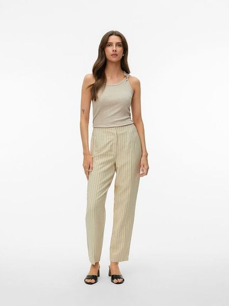 Vero Moda Top w kolorze beżowym rozmiar: L. Brązowe topy Vero Moda, l, z aplikacjami, prążkowane, bez kołnierzyka, bez ramiączek. Za 62.03 zł.