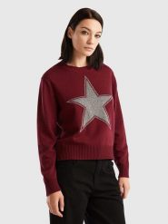 Benetton Sweter w kolorze bordowo-szarym rozmiar: L. Czerwone swetry Benetton, l, bez wzorów, z kaszmiru, bez ramiączek. Za 114.44 zł.