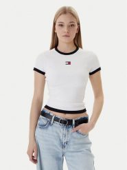 Tommy Jeans T-Shirt Badge DW0DW22575 Écru Slim Fit. T-shirty Tommy Jeans, xs, bez wzorów, z bawełny, bez kołnierzyka, bez ramiączek. Za 169.99 zł.