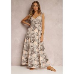 Beżowa Sukienka Madelene. Brązowe sukienki Renee, na wesele, l, z aplikacjami, bez kołnierzyka, bez ramiączek, maxi, rozkloszowane. Za 84.99 zł.