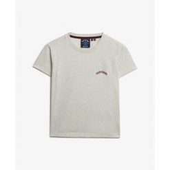 T-shirt dopasowany z logo dla kobiet Superdry Essential. Białe t-shirty Superdry, bez wzorów, bez kołnierzyka, bez ramiączek. W wyprzedaży za 113.10 zł.