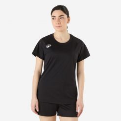 Koszulka do piłki ręcznej damska Kipsta H100. Czarne bluzki KIPSTA, s, bez wzorów, z materiału, sportowe, bez kołnierzyka, bez ramiączek. Za 44.99 zł.