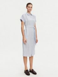 Tommy Hilfiger Sukienka koszulowa Ess WW0WW44653 Błękitny Regular Fit. Niebieskie sukienki TOMMY HILFIGER, bez wzorów, ze lnu, bez kołnierzyka, bez ramiączek, koszulowe. Za 419.99 zł.