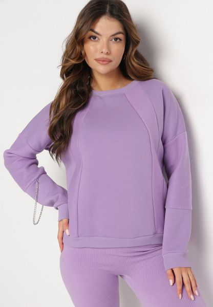 Jasnofioletowa Bluza z Ozdobnym Łańcuszkiem Letonia. Fioletowe bluzy Born2be, z aplikacjami, z bawełny, bez kaptura. Za 54.99 zł.