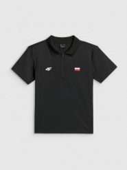 4F Koszulka kibica polo damska - czarna L. Czarne bluzki 4f, l, bez wzorów, z materiału, bez kołnierzyka, bez ramiączek. Za 99.99 zł.