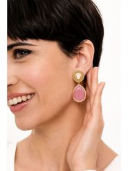 L'Atelier de Gaia Pozłacane kolczyki-wkrętki z kocim okiem i kwarcem rozmiar: onesize. Różowe kolczyki L'Atelier de Gaia, z kwarcem, pozłacane. Za 65.95 zł.