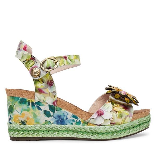 Sandały Laura Vita. Zielone sandały Laura Vita, bez wzorów, bez obcasa, na koturnie, bez zapięcia. Za 373.99 zł.