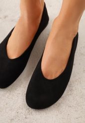 Czarne Casualowe Balerinki z Imitacji Zamszu Zambra. Czarne baleriny Born2be, bez wzorów, z jeansu, bez obcasa. Za 79.99 zł.