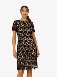 APART Sukienka w kolorze czarno-beżowym rozmiar: 36. Brązowe sukienki Apart, na co dzień, bez wzorów, z koronki, bez kołnierzyka, bez ramiączek, midi, proste. Za 187.99 zł.