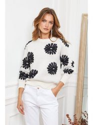 Joséfine Sweter "Banshee" w kolorze biało-czarnym rozmiar: L. Białe swetry Joséfine, l, bez wzorów, bez ramiączek. Za 205.45 zł.