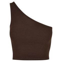 Asymetryczny Przycięty Top Dla Kobiet. Brązowe topy Urban Classics, xl, bez wzorów, z asymetrycznym kołnierzem, bez ramiączek. Za 52.99 zł.