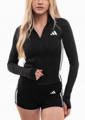 Bluza damska adidas Workout Essentials 3-Stripes Zip Through. Czarne bluzy sportowe Adidas, l, bez wzorów, z elastanu, bez kaptura. Za 200.99 zł.